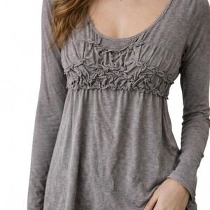 AREA Y2K Gray Babydoll Ruched Long Sleeve Top Size Medium